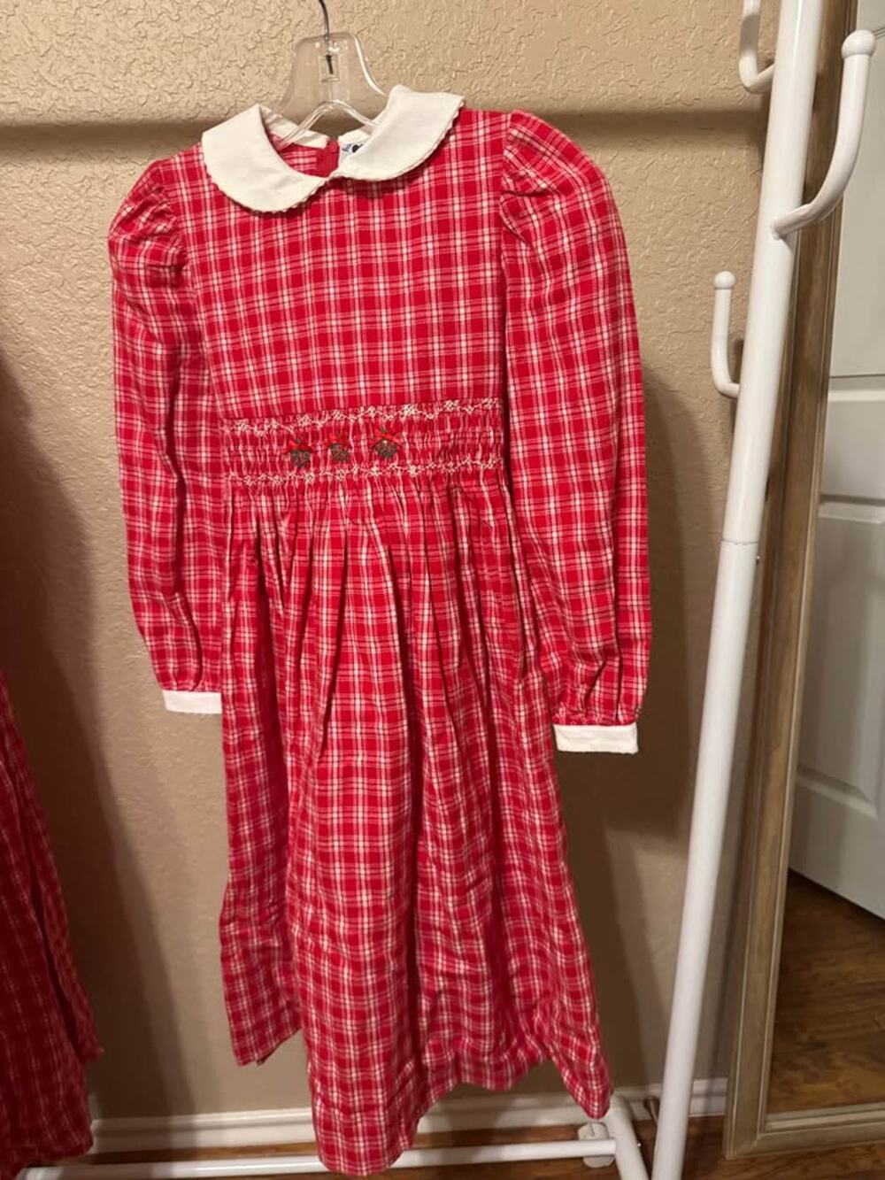 NWT Vintage Hartstrings Red Plaid Smocked Christmas Dress Cotton Flannel Girls 8